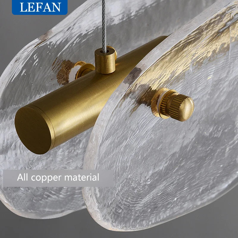 Lustre moderne allcopper lumière luxe créatif longue bande minimaliste bar salle à manger comptoir eau motif Suspension en verre - vue 6 sur 7