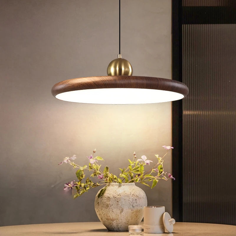 lustre en fer imitation grain de bois luminaire suspendu variable - vue 4 sur 7