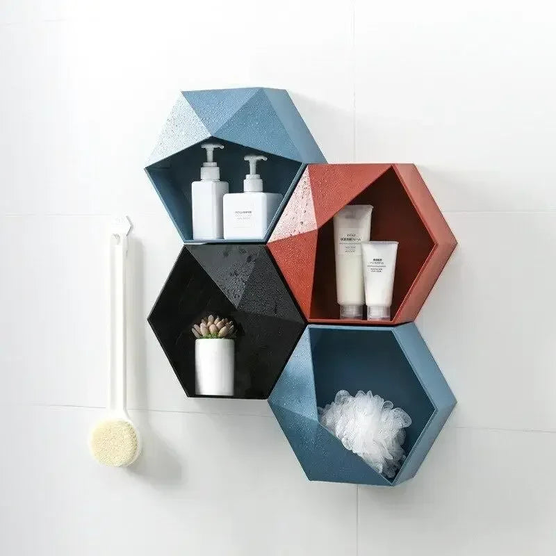 support mural en bois hexagonal pour livres et décorations - vue 3 sur 12