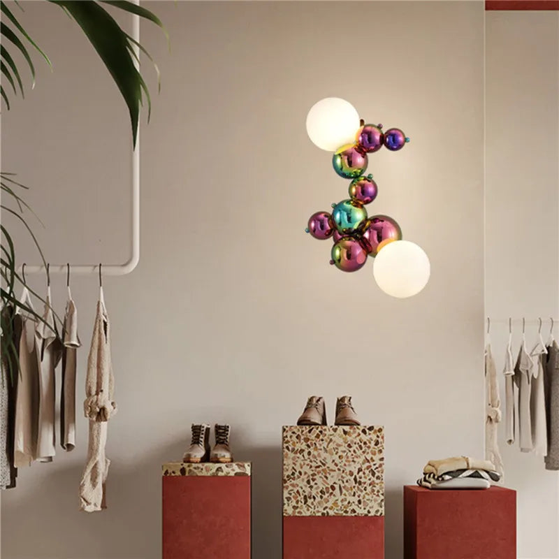Applique murale postmoderne boule de verre haricot magique acier luxueuse