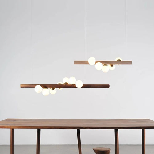 lustre moderne en verre et bois de noyer pour intérieur