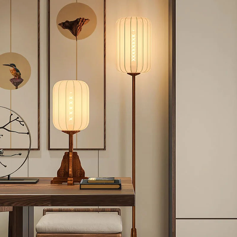 lampadaire vintage en tissu bois et cuivre pour intérieur élégant - vue 5 sur 9