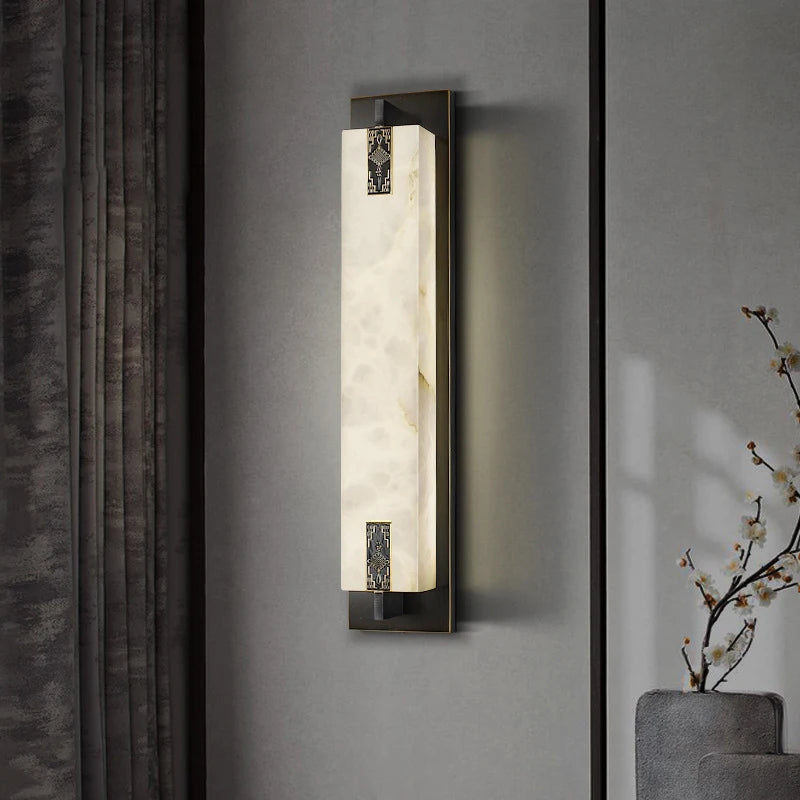 applique murale led style néo-chinois en laiton et marbre - vue 4 sur 8