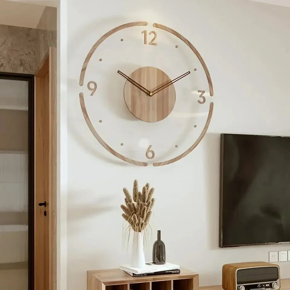 montre murale luxe en bois design moderne silencieuse quartz créative - vue 3 sur 11