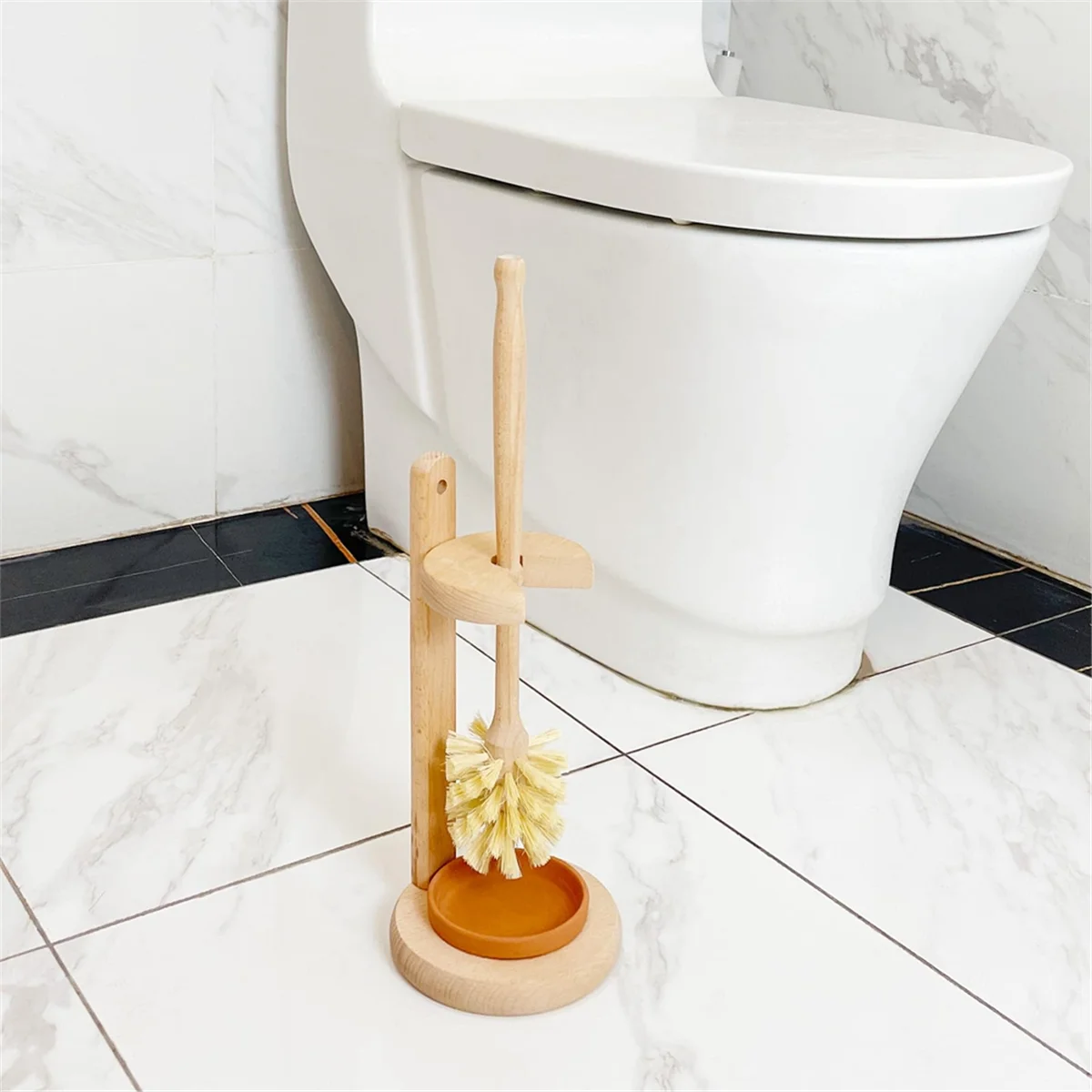 Wood Toilet Brush and Holder Set, Wood Toilet Bowl Cleaner Brush for Bathroom, Toilet Scrubber with - vue 3 sur 6