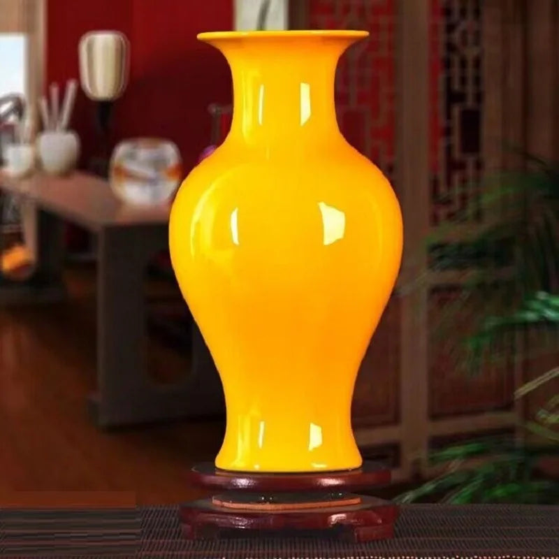 Jingdezhen Yellow Ceramic Vases, All Yellow Glaze Home Crafts, Living Room, Office Decoration, Wedding Gifts - vue 8 sur 11