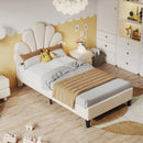 Youth Bed, Upholstered Bed, Skin-friendly Velvet Fabric, With Solid Flower-shaped Headboard and Slatted Frame, 90 x 200 cm