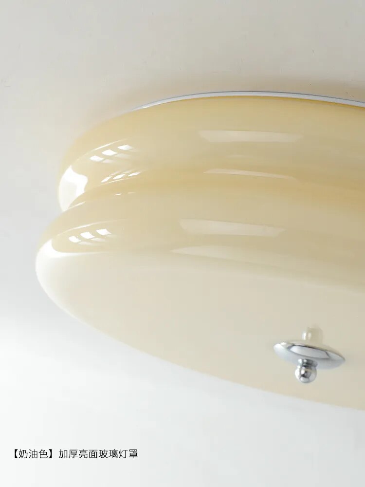 Plafonnier rétro français en verre crème pour chambre à coucher