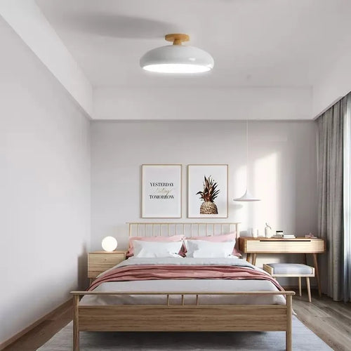 Vintage LED wooden ceiling light nordic orange PVC round fixture - vue 3 sur 10