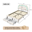 140x200cm Modern Princess Bed, Double Bed Frame with 2 Underbed Drawers, Bed with Metal Mattress Base and Wooden Slats Frame