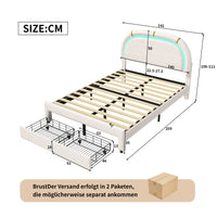 140x200cm Modern Princess Bed, Double Bed Frame with 2 Underbed Drawers, Bed with Metal Mattress Base and Wooden Slats Frame