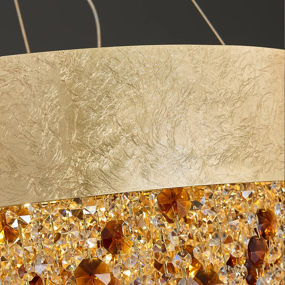 2024 Modern crystal chandelier for living room home decor hanging cristal lamp round gold led light fixture with dimmable - vue 5 sur 9