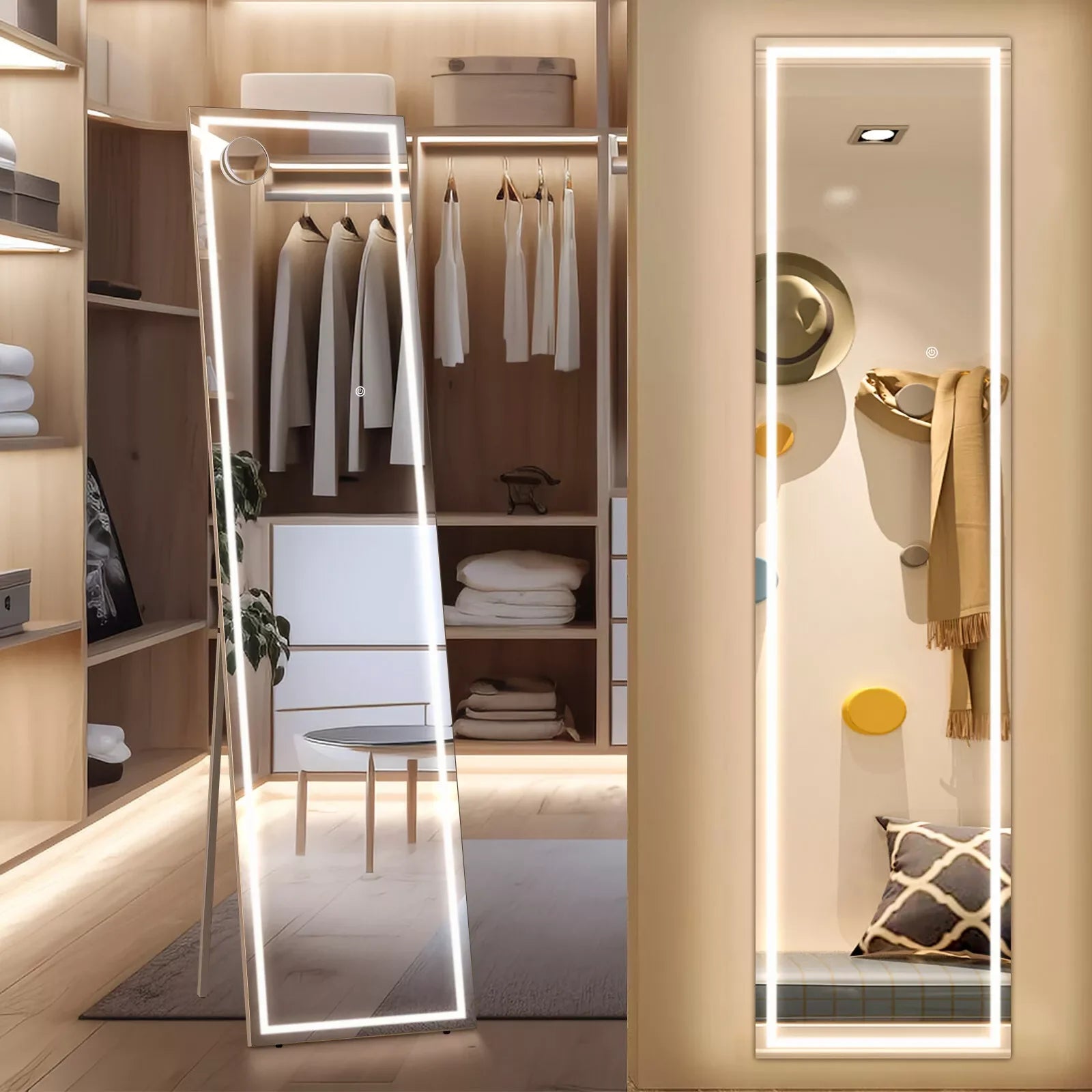 miroir led pleine longueur inclinable avec support et lumière réglable - vue 2 sur 7