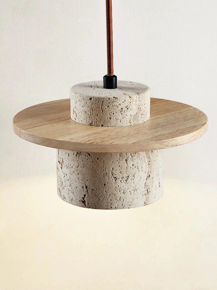 Suspension style japonais led vintage en pierre et bois