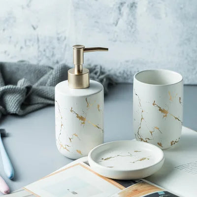 Black Marbled Bathroom Accessories Set, Ceramic Soap Dispenser, Toothbrush Holder, Box, Decoration - vue 17 sur 17