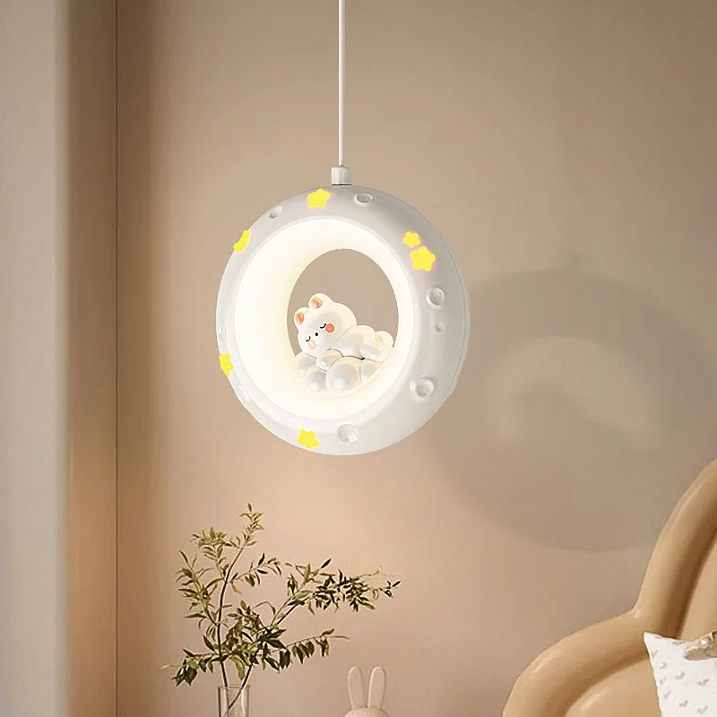 suspension étoile dessin animé pour enfant en résine avec ours et lapin - vue 3 sur 14