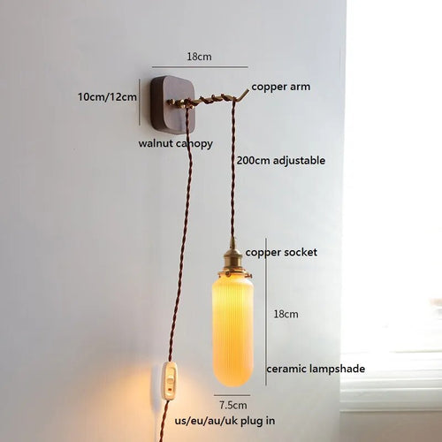 applique murale led noyer cuivre moderne baguette plug-in - vue 19 sur 23