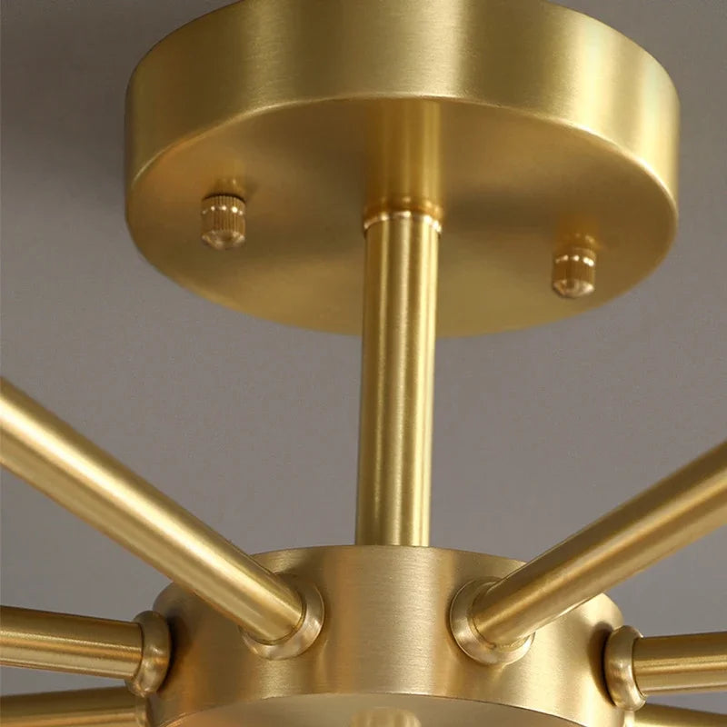 lustre en verre rétro à têtes multiples en cuivre design élégant - vue 6 sur 9