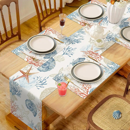 Chemin de table lin motif ocean style nautique