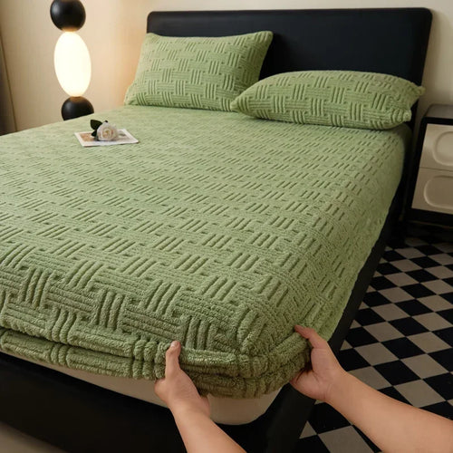 Plush Mattress Cover For Bed,stretch Soft Material Fitted Sheet, Keep Warm,dust Protector,machine Washable 90X200,180X200 - vue 15 sur 20