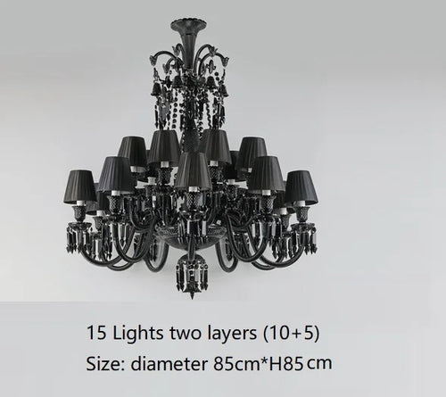 lustre en cristal noir européen avec lampe à bougie à led - vue 10 sur 16