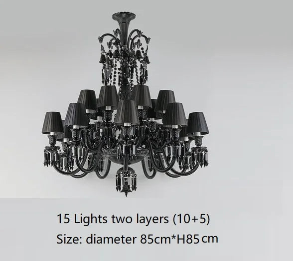 lustre en cristal noir européen avec lampe à bougie à led - vue 10 sur 16