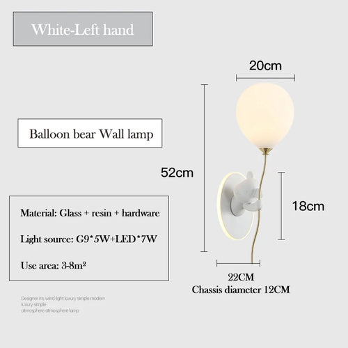 applique murale ours doré en verre lampe LED décoration chambre enfant - vue 10 sur 16