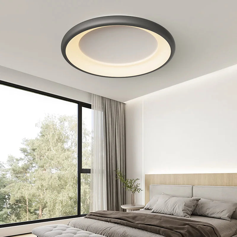 plafonnier rond moderne avec anneau extérieur décoratif - vue 3 sur 10