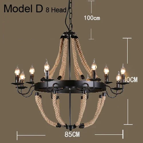 Vintage hemp rope and iron pendant light industrial style - vue 11 sur 12