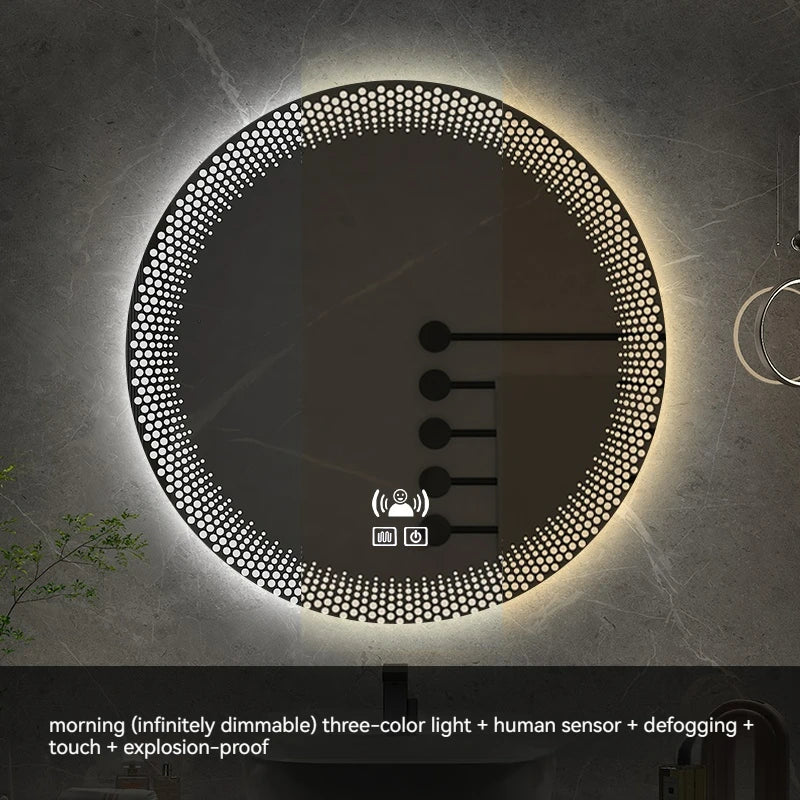 miroir rond à led avec rétroéclairage réglable et antibuée intelligent - vue 22 sur 25