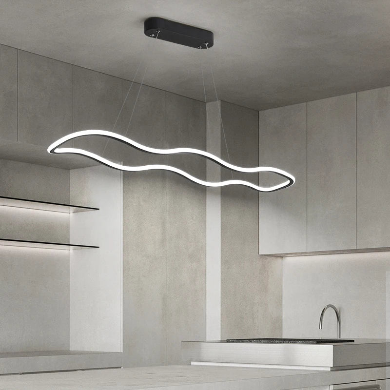 suspension moderne longue vague lumineuse pour salle à manger - vue 4 sur 15
