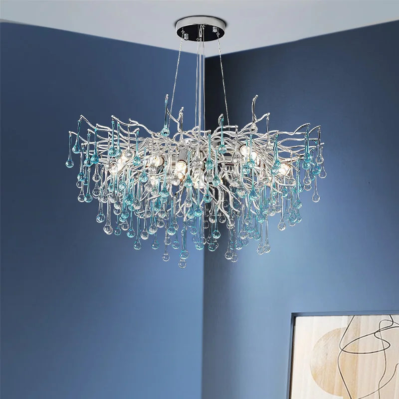 lustre moderne en verre bicolore style postmoderne avec led - vue 4 sur 12