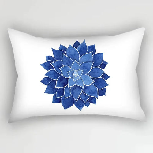 taie d'oreiller rectangulaire à fleurs et feuilles bleues