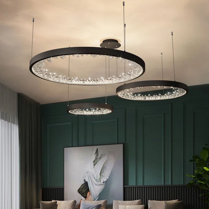 lustre moderne en cristal avec éclairage led pour villa - vue 4 sur 26