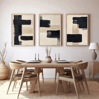 3件/Set Simple Beige and Black Abstract Poster Canvas Art Print, Bohemian Wall Background Wall Decoration, Modern Living Room