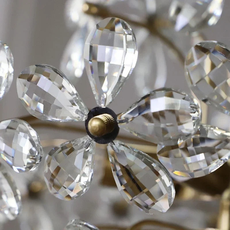 lustre design français en cristal fleur rétro led de luxe - vue 7 sur 9