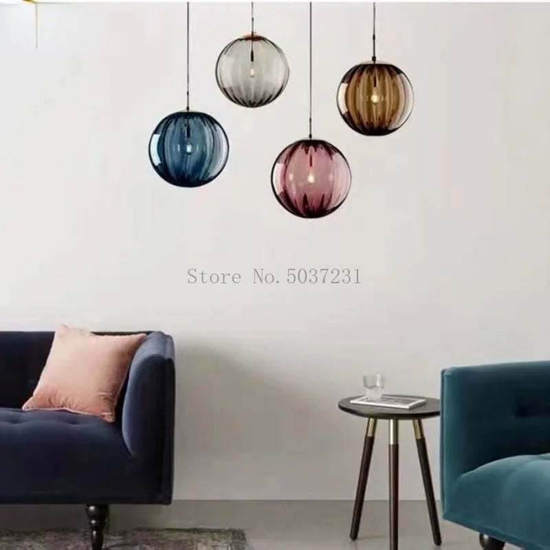 Lustre boule de verre coloré nordique lampes suspendues moderne Grain d'eau Restaurant cuisine luminaire suspendu chambre lampe de chevet - vue 5 sur 29