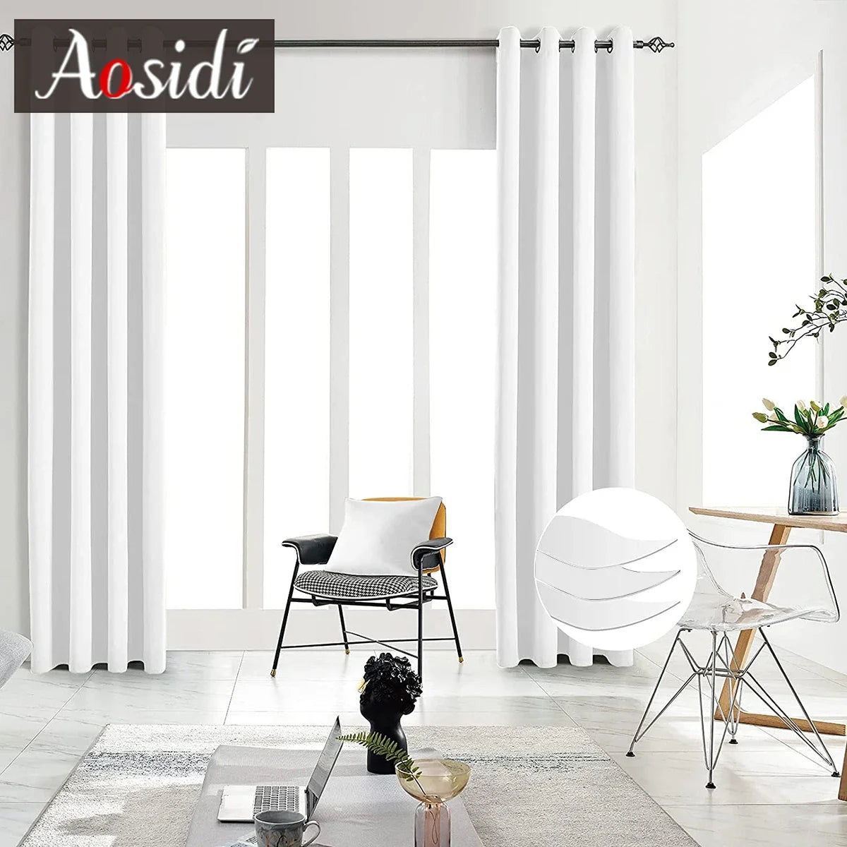 Voilage rideau moderne plissé pour salon chambre fenêtre - vue 3 sur 8