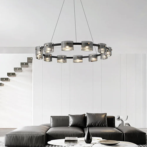 Minimalist forged glass chandelier with elegant LED lighting - vue 2 sur 10