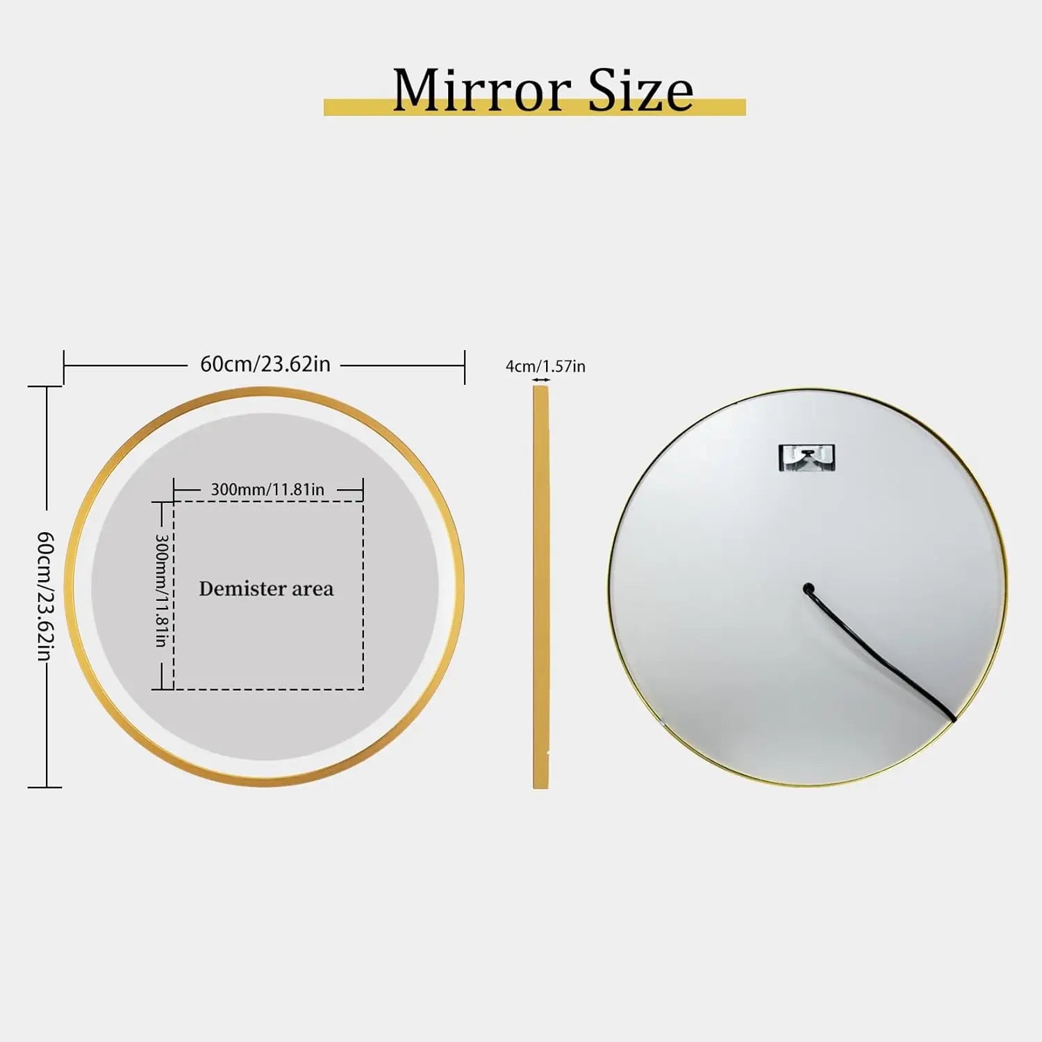 miroir rond éclairé avec cadre doré et fonction mémoire - vue 8 sur 8