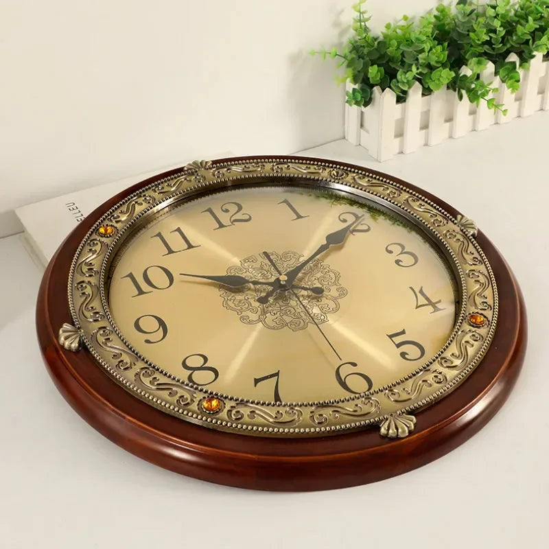 horloge murale luxe en bois et métal style rétro silencieuse - vue 5 sur 14
