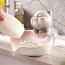 Ceramic Soap Holder for Household Desktop Decoration, Creative Cat Soap Box, Bathroom Drain, Cute Cartoon Storage Shelf