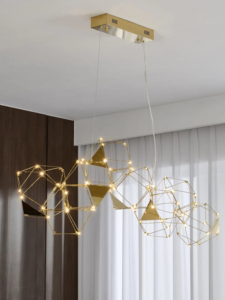 lustre luciole polygonal design nordique en acier inoxydable - vue 7 sur 22