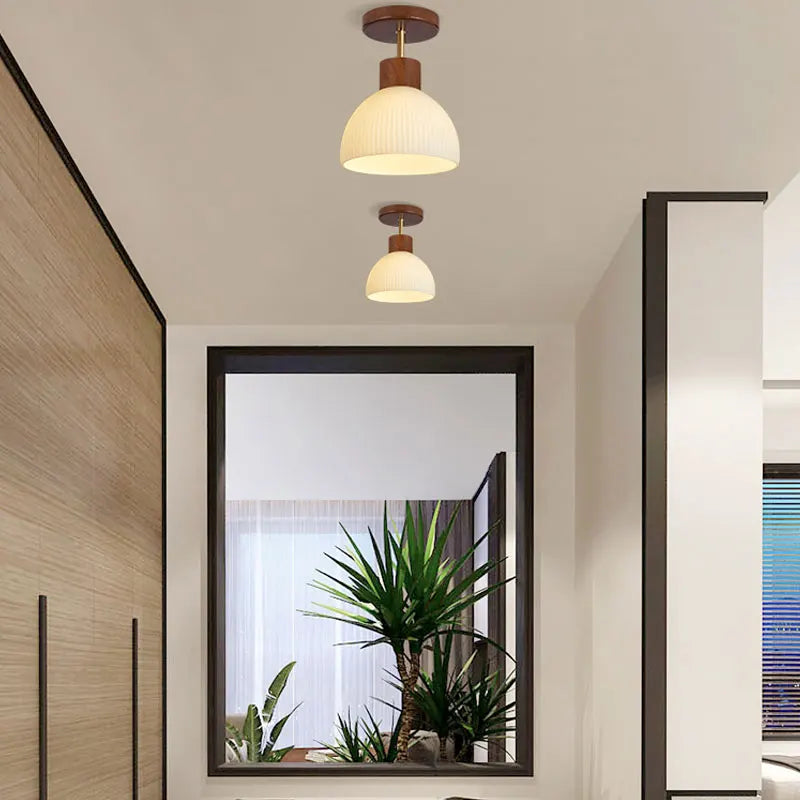 plafonnier led bois verre allée couloir vestiaire balcon nordique - vue 5 sur 9