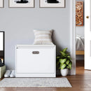 Getone Shoe Bench Entryway Shoe Rack, White Shoe Storage Cabinet with PU Leather Seat, Flip Drawer, White 60x29.5x50.5cm
