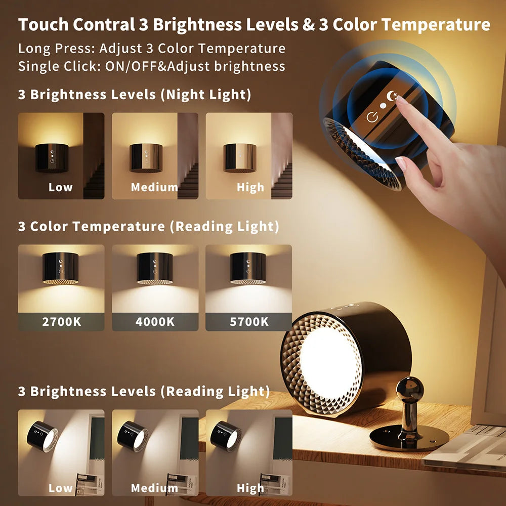 Tactile et télécommande intérieure sans fil Applique murale rechargeable alimenté par batterie LED appliques murales sans fil avec chargement USB - vue 5 sur 10
