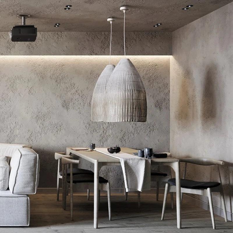 Wabi-Sabi Suspension Lumières Nordique Rotin Art Led Lustre Salon Salle À Manger Décor À La Maison Restaurant Bar Loft Suspension Luminaire - vue 5 sur 8
