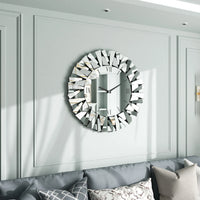 Wisfor Large Modern Wall Clock 32 Inch Round Beveled Glass Edge Wall Mirror with Clock for Modern Living Room,Home Interiors