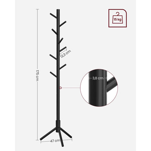 VASAGLE Standing Coat Rack, Solid Wood Coat Rack, Tree-Shaped Coat Rack with 8 Hooks, 3 Height Options, for Clothes, Hats, Bags - vue 7 sur 8