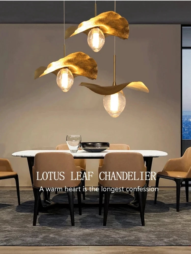 lustre nordique en cuivre forme de feuille de lotus suspendu - vue 6 sur 9